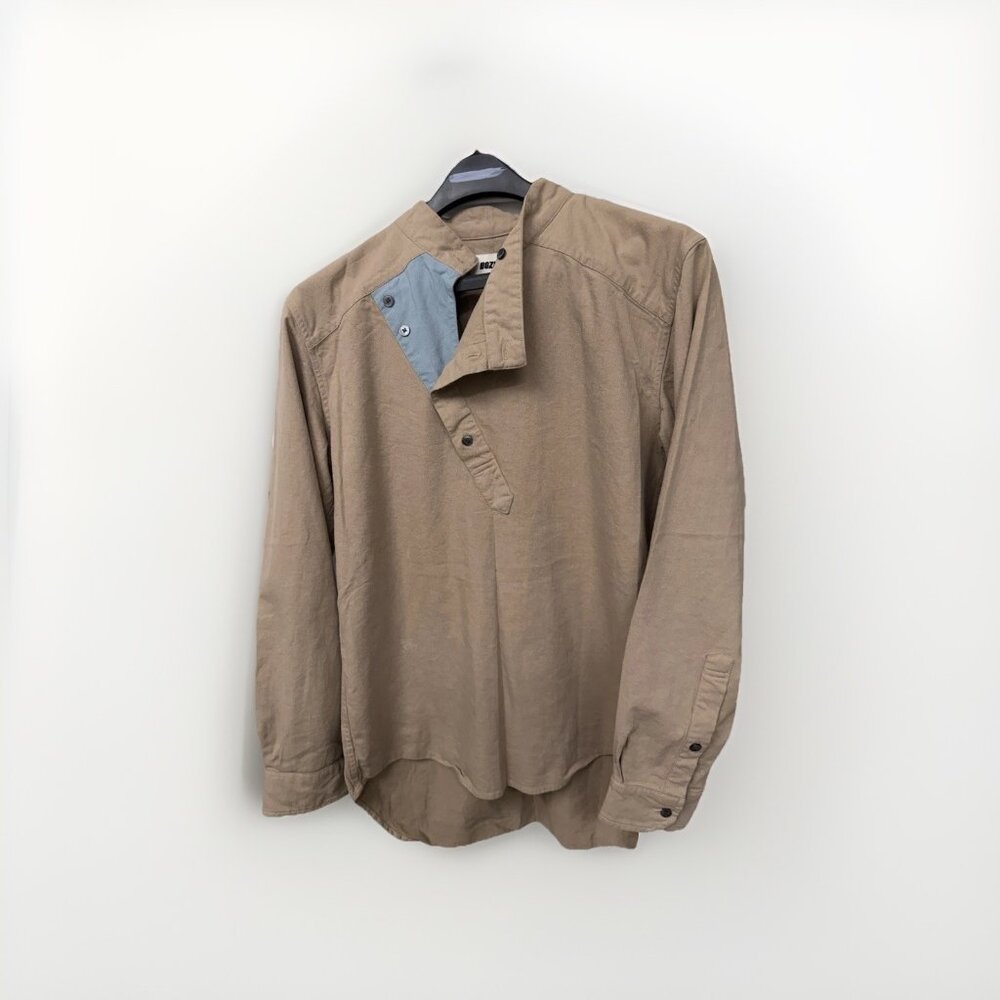 Bozhoa Long Sleeve Asymmetrical Collared Shirt With Blue Accents Japan Cotton